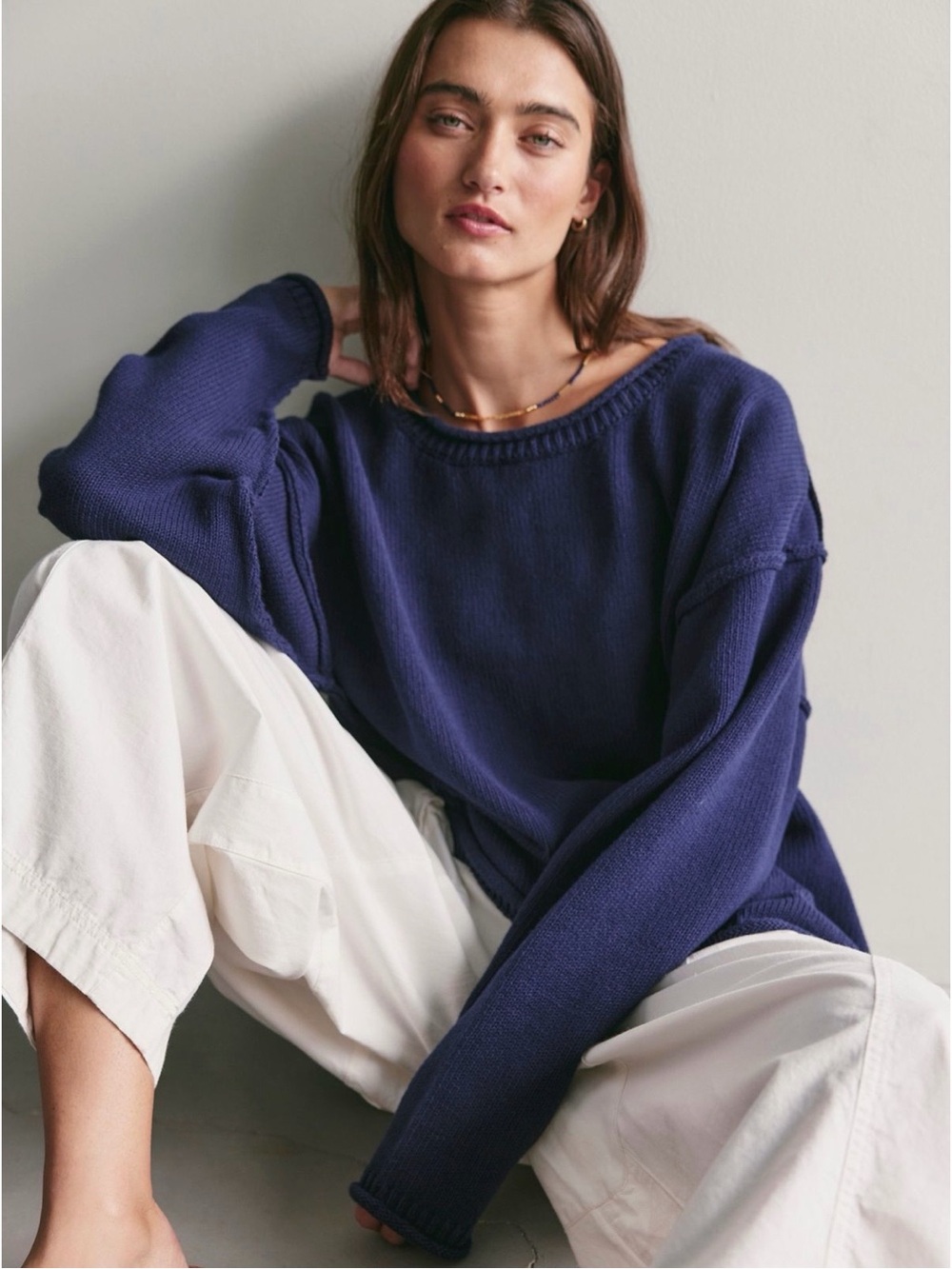 Free People We The Free Ella Oversized Peacoat Navy Blue Roll-Neck Sweater Small